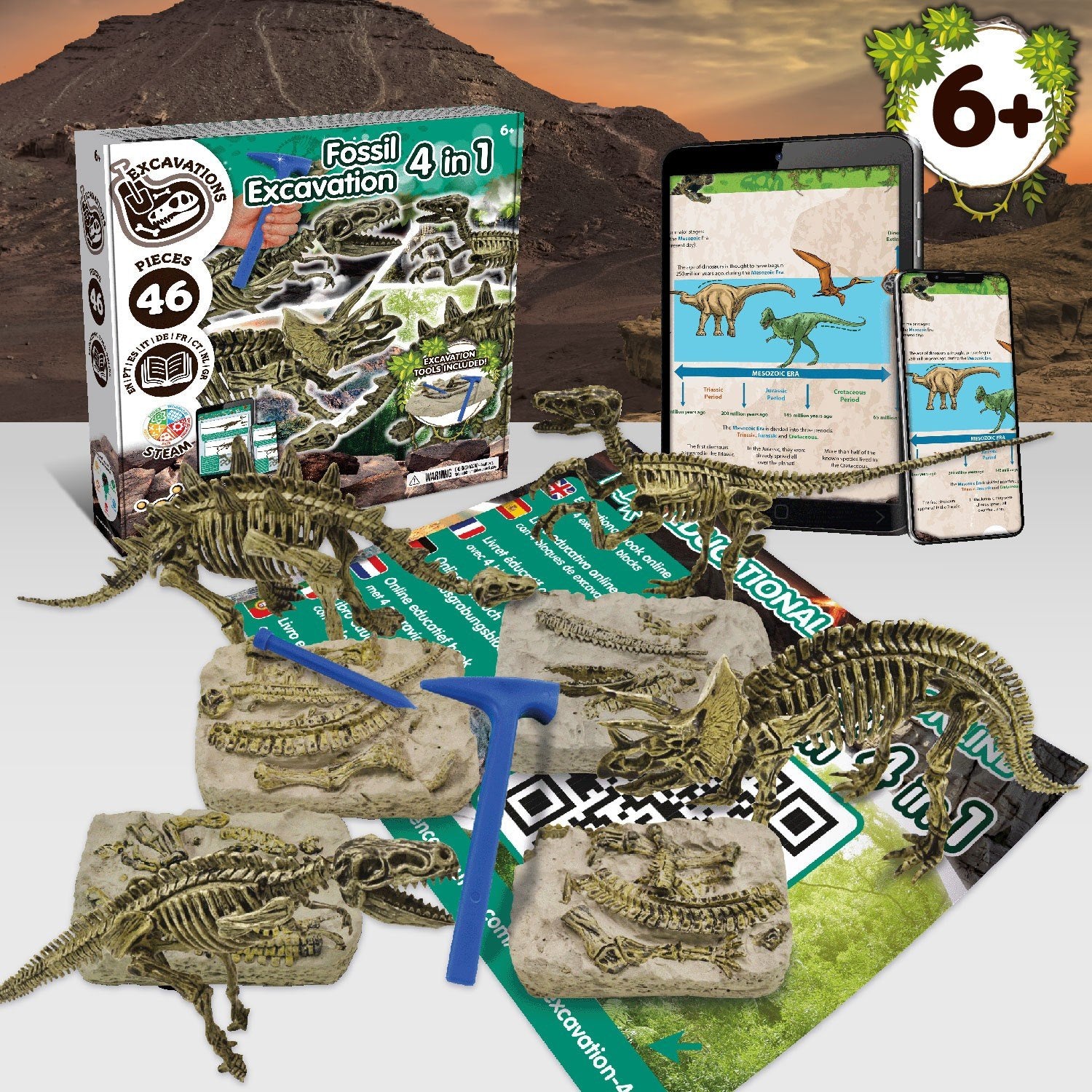 Escavações Fósseis Dinossauros 4 em 1