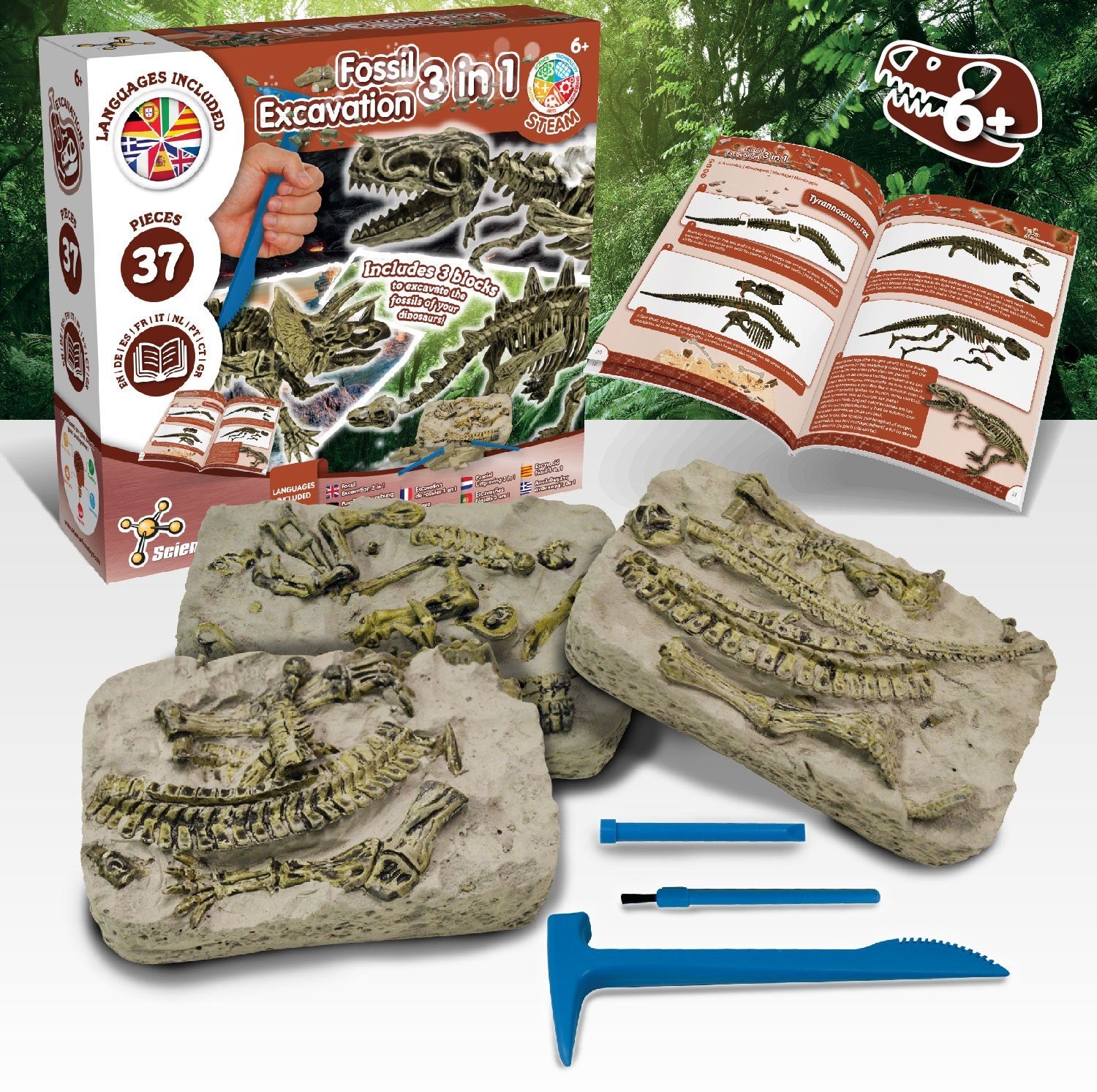 Escavações Fósseis Dinossauros 3 em 1