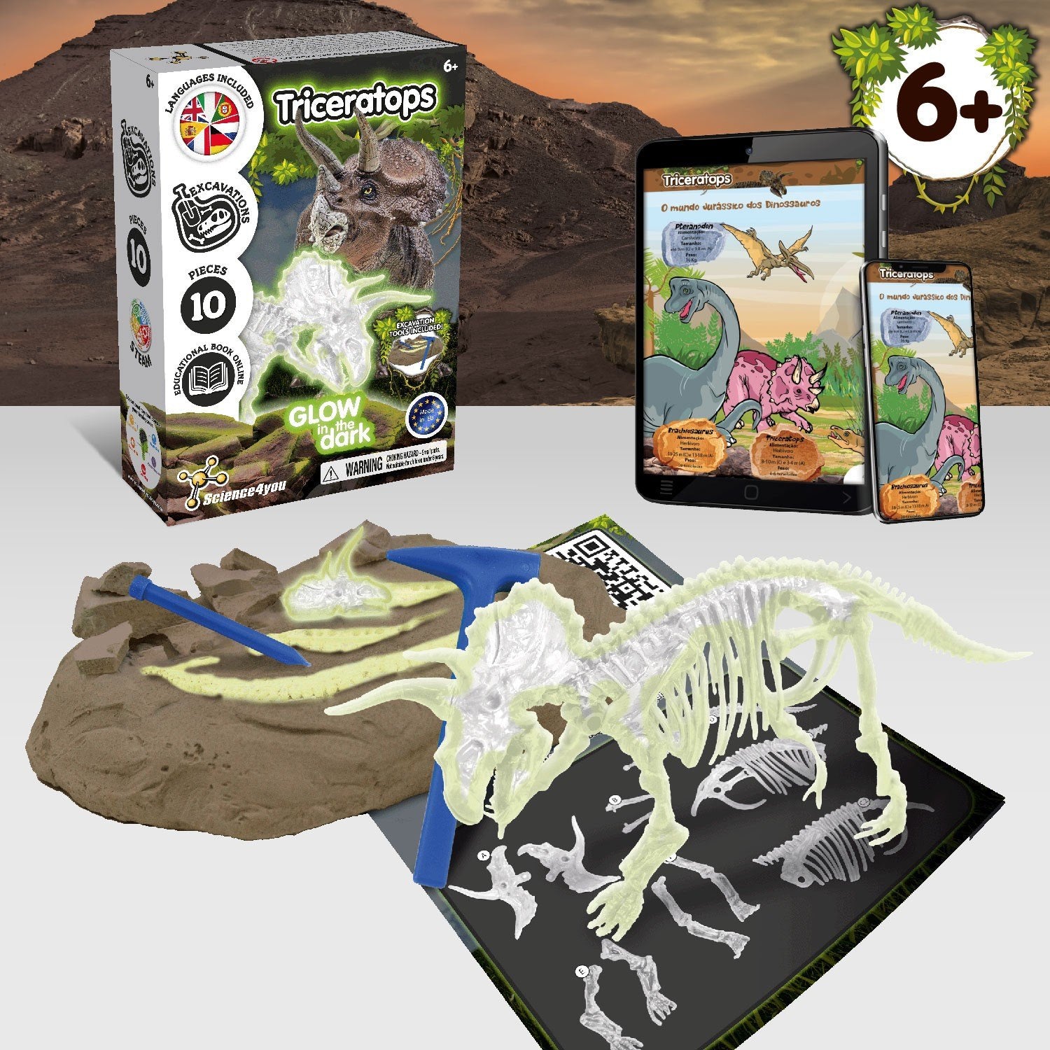 Escavações Fósseis Brilha no Escuro - Triceratops